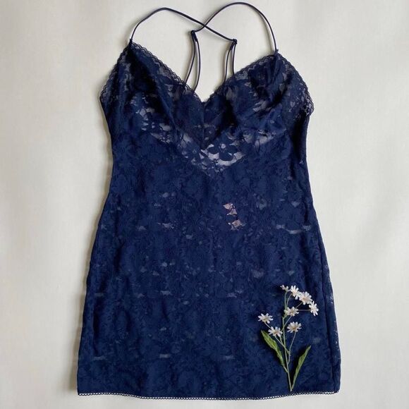 Victoria’s Secret navy sheer lace slip dress - Picture 1 of 7